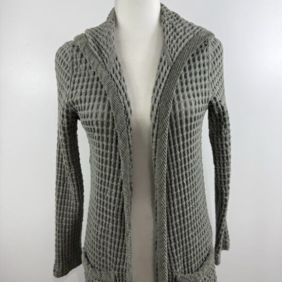 Green Waffle Knit Mod-o-Doc Hoodie Cardigan Sweater Coat XS Pockets 100% Cotton - Picture 2 of 13